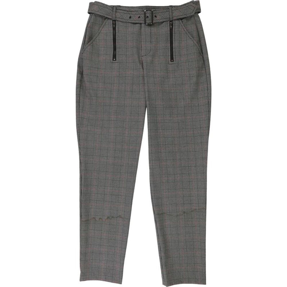 GUESS Womens Belted Plaid Straight Leg Casual Pants, Grey, 6, DM